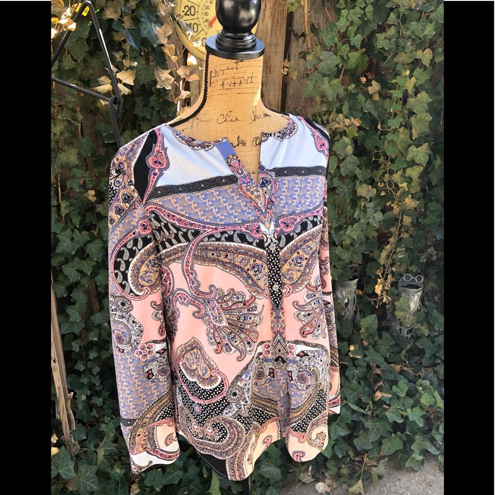 Talbots Split Neck Paisley Print Button Up Blouse